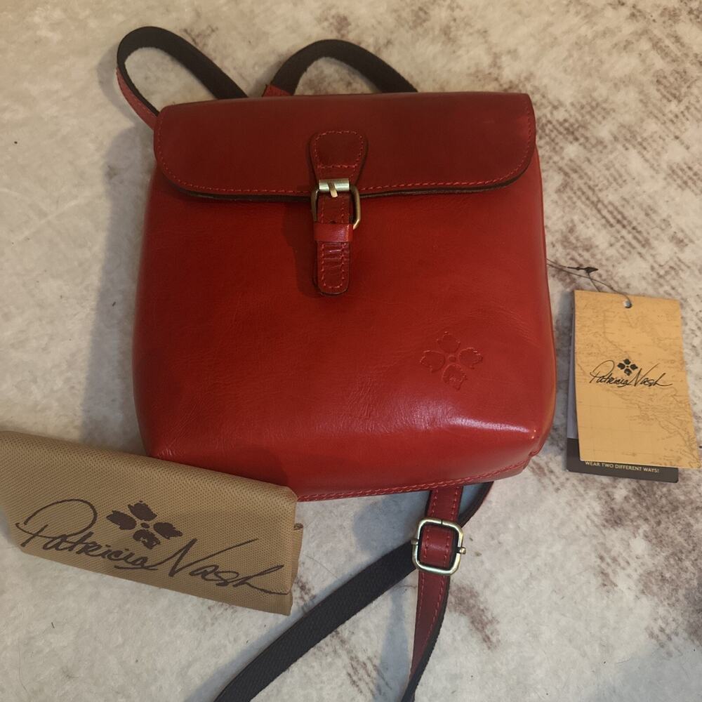 PATRICIA NASH Small Vatoni Convertible Leather Backpack Bag Bright Red NWT